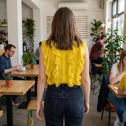 Blusa smanicata con ruches frontal